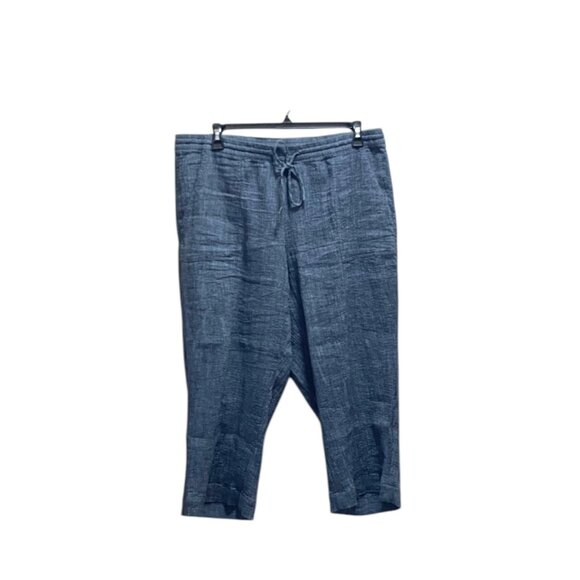 J.Jill Pure Jill Linen Blend Cropped Drawstring Pants Blue Size XL Coastal Boho - Picture 6 of 13